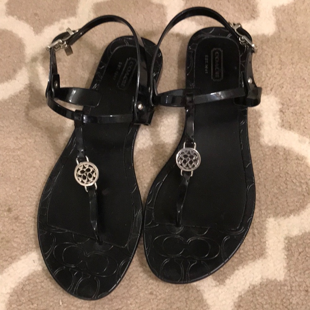 Coach black flat sandals Size 8